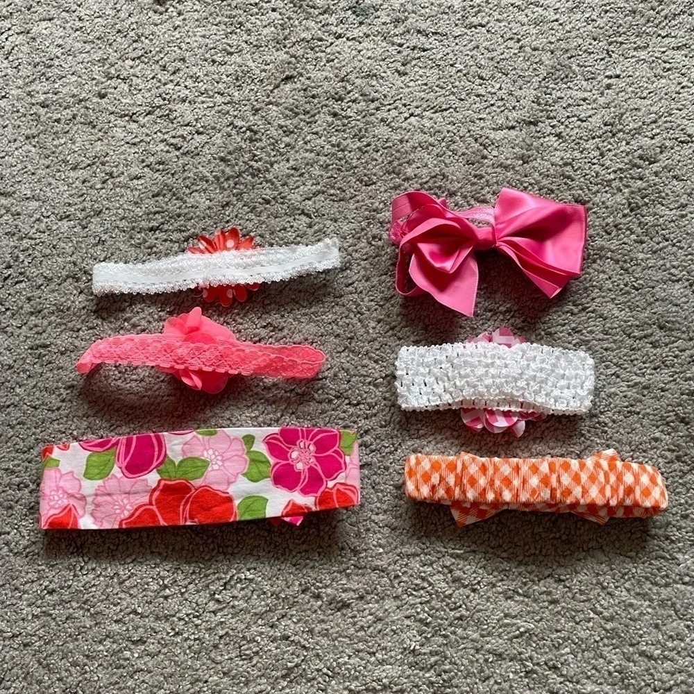 Set Of 6 Assorted Neon Pink Orange Pattern Girls Infant Toddler Headbands